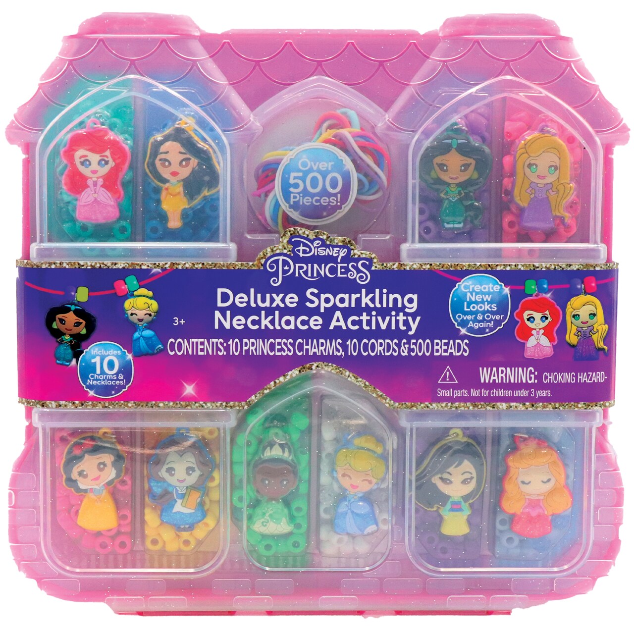 Tara Toy: Deluxe Sparkling Necklace Activity Set - Disney Princess - 520pc, DIY Jewelry Craft Kit, Create 10 Character Charm & Bead Necklaces, Kids 3+